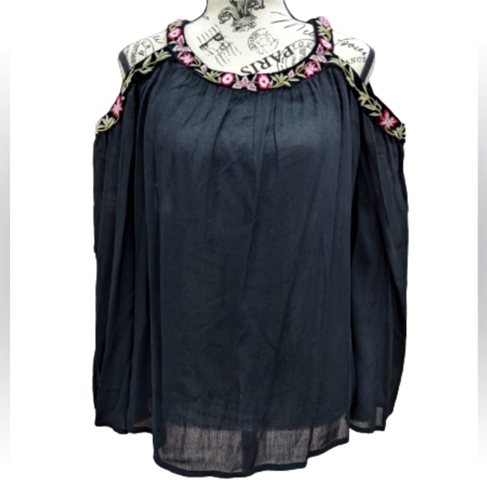 INC International Concept embroidered open shoulder top